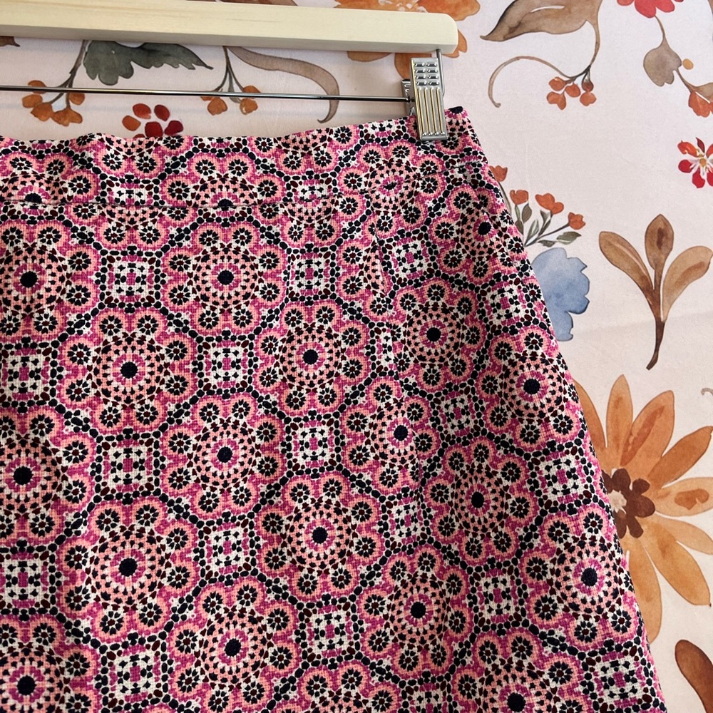 J. Crew Womens 8 Skirt Pink Navy Ornate Print Mediterranean Spring Summer Preppy